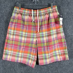 NWT Vintage Polo Sport Ralph Lauren Madras Plaid Swim Trunks Mens L 90s NOS Flaw